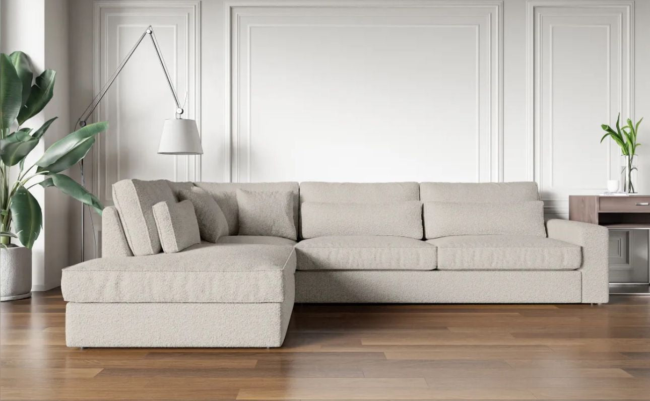 Canapé d'angle bristola tissu velours côtelé beige