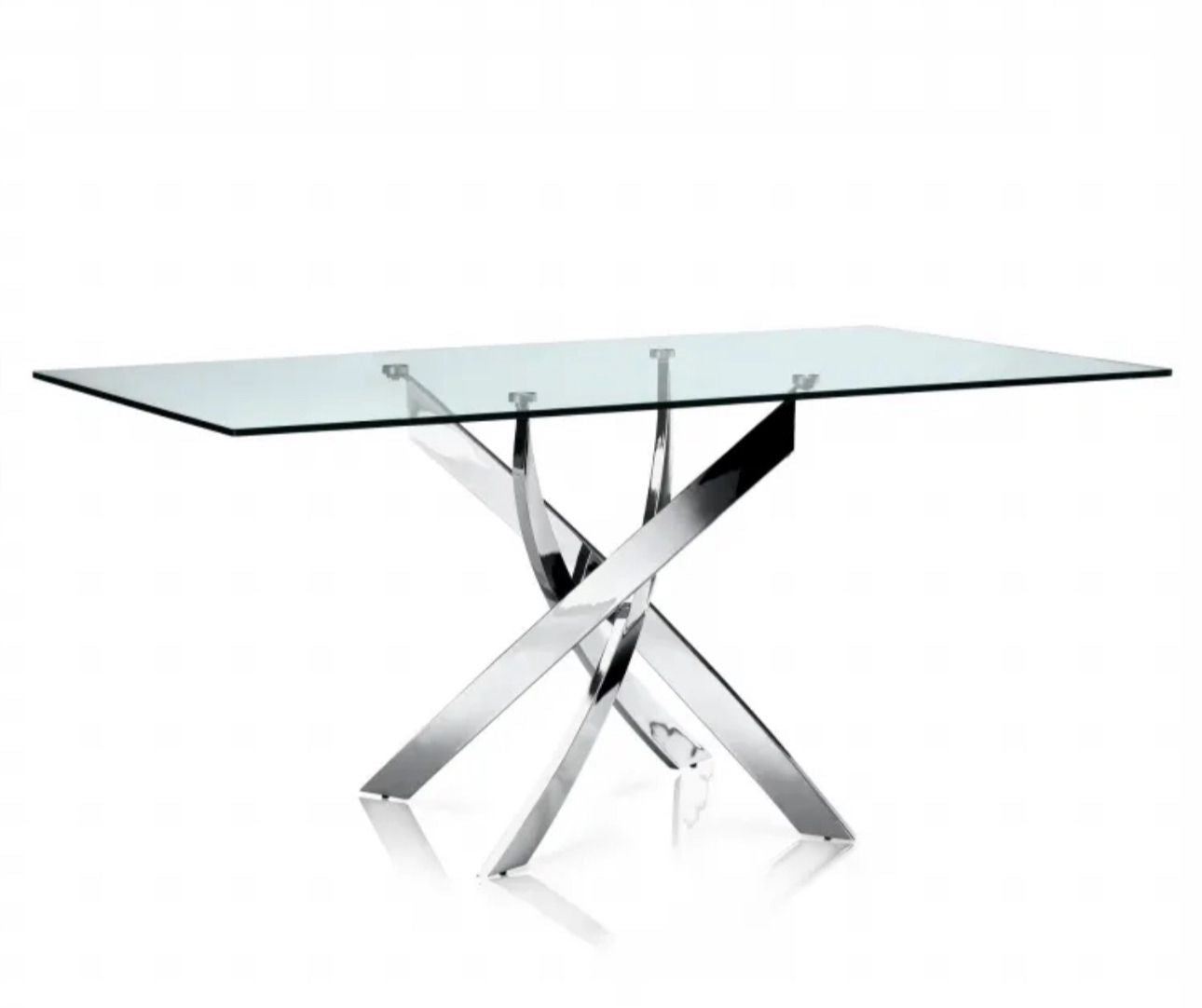 Table à manger Santos pied argenté plateau transparent en verre trempé