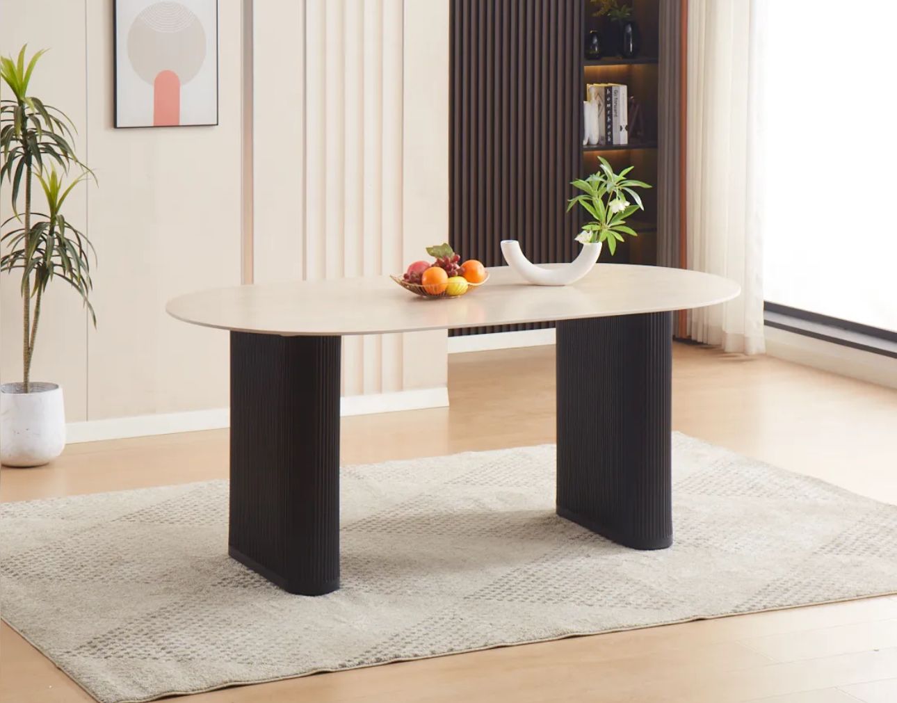 Table à manger Roxy noir plateau ceramique beige