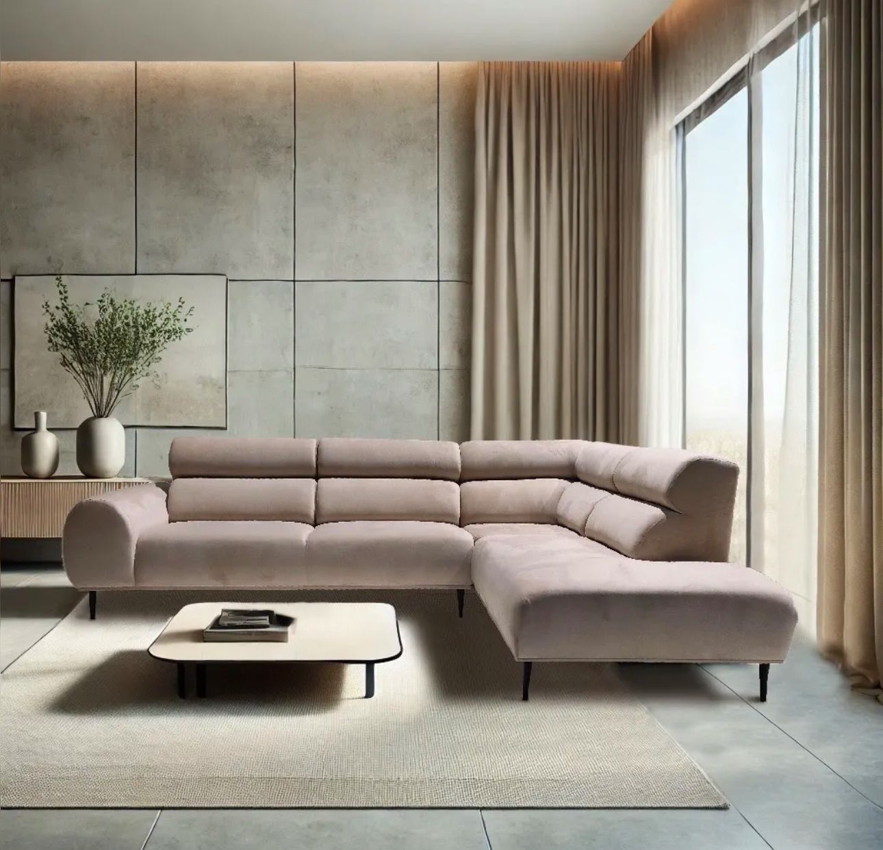 Canapé d'angle Belmondo velours beige