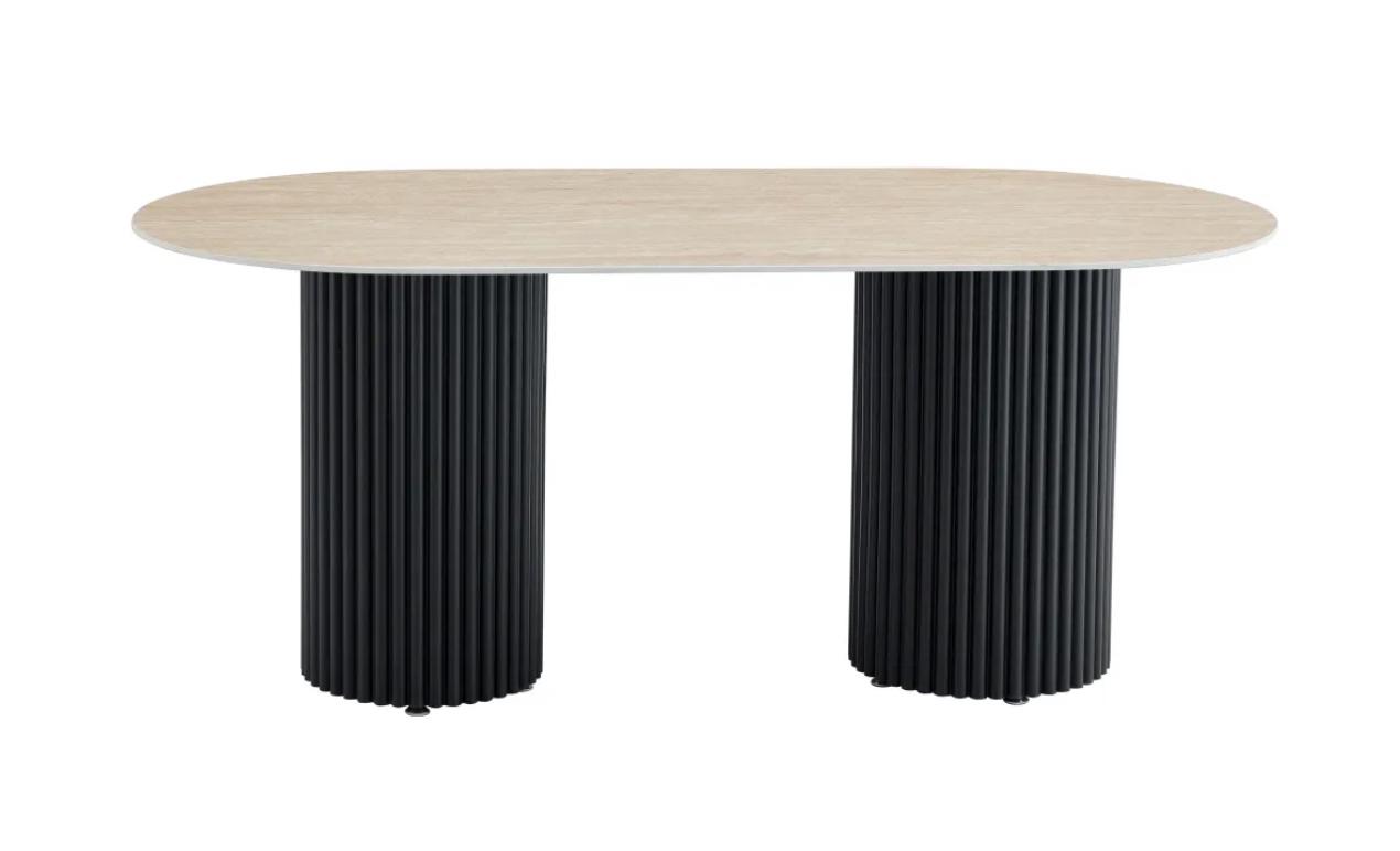 Table à manger Travertino noir plateau beige