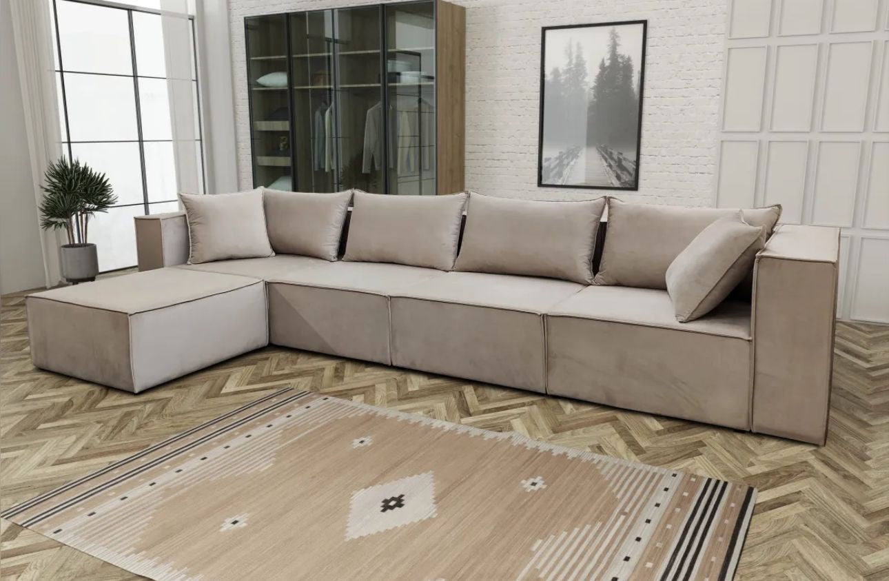 Canapé modulable velours beige