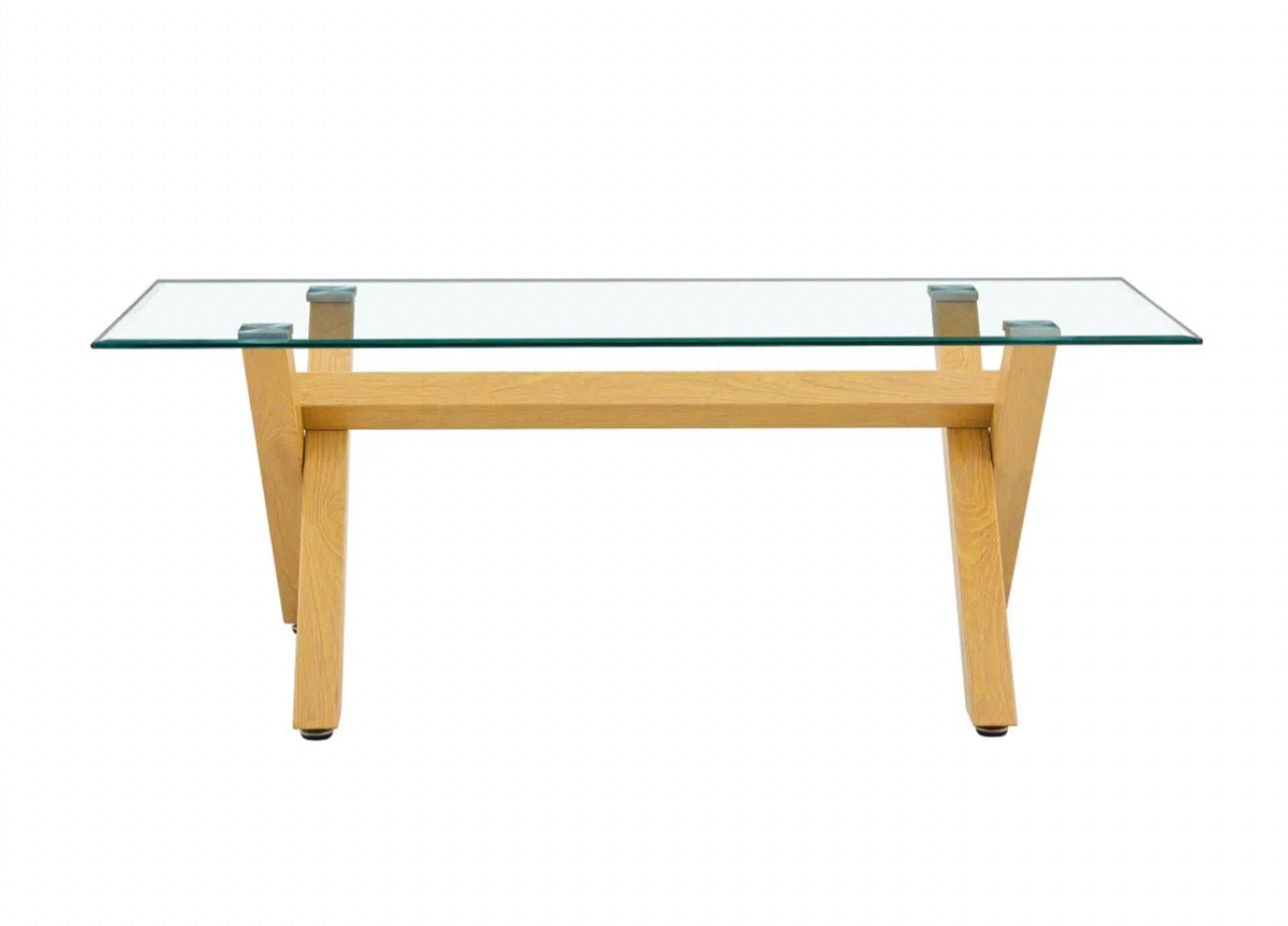 Table basse valencia pied bois plateau en verre trempé transparent