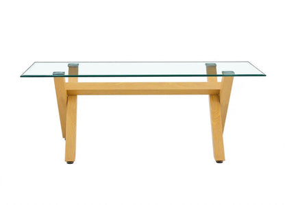 Table basse valencia pied bois plateau en verre trempé transparent