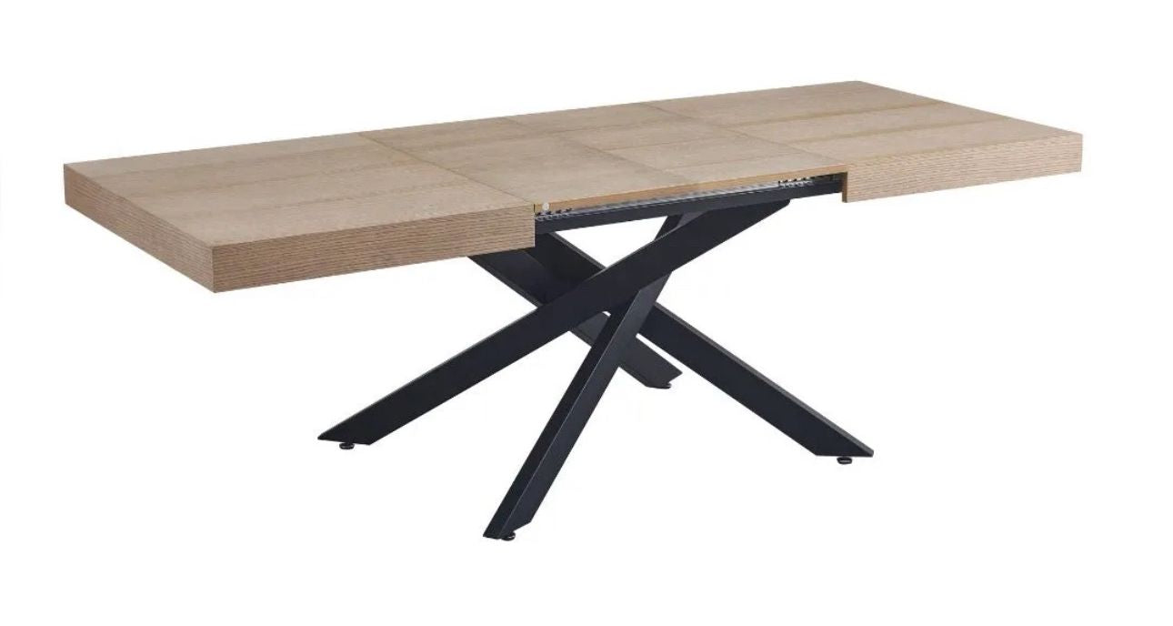 Table à manger bakara pied noir plateau chêne extensible