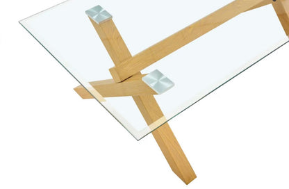 Table basse valencia pied bois plateau en verre trempé transparent