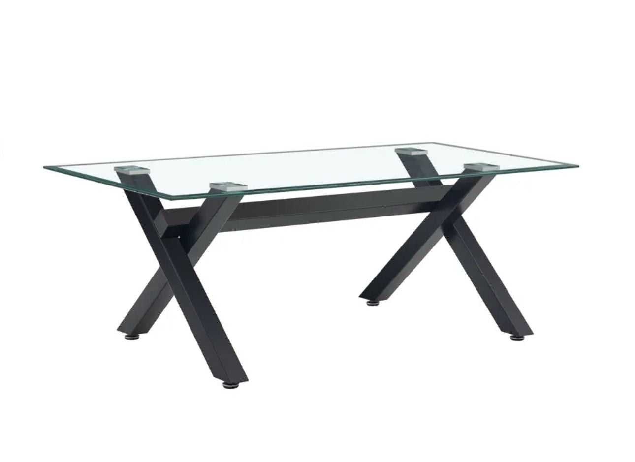 Table basse basse valencia pied noir plateau en verre trempé transparent