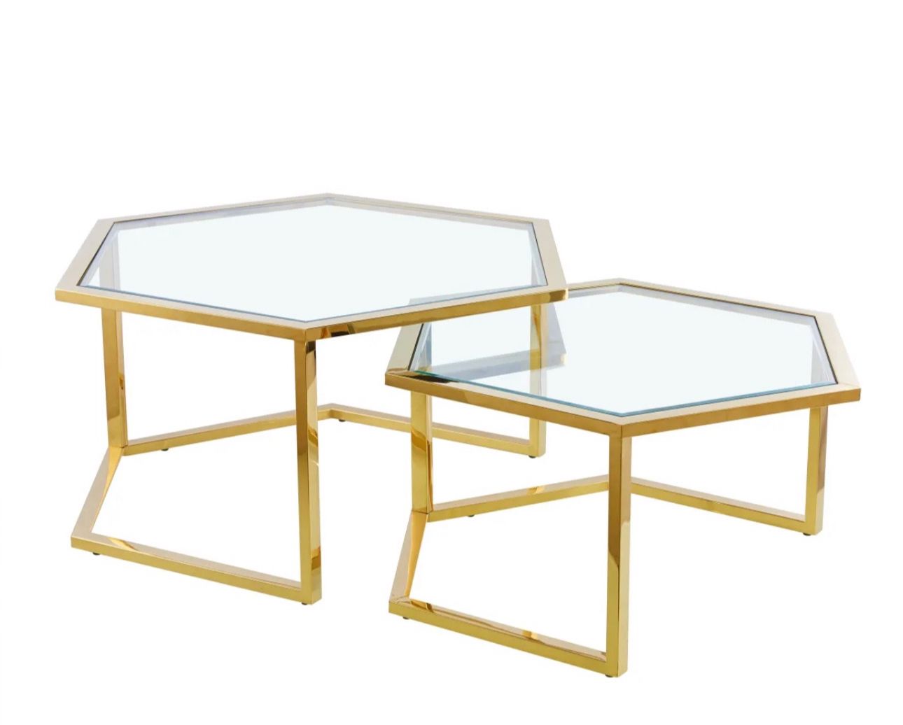 Table basse gigone exagonal plateau transparent