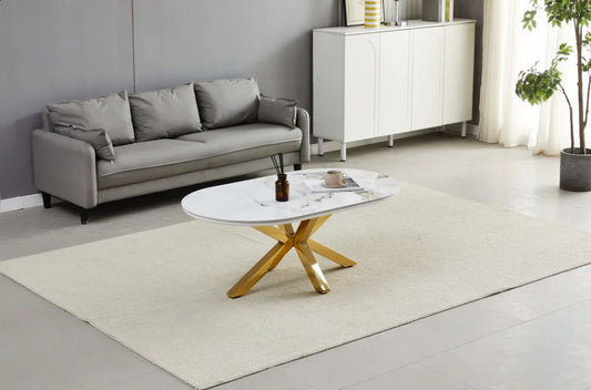 Tables basses Ophelia plateau céramique marbré pied or