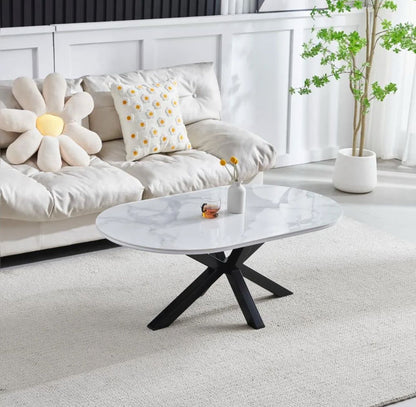 Tables basses Ophelia plateau céramique marbré pied noir