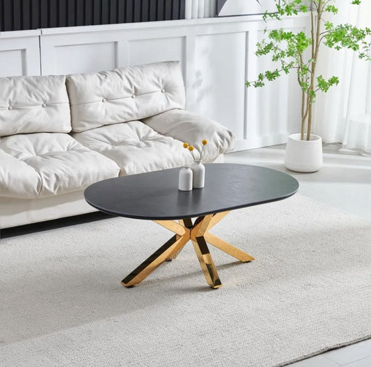 Tables basses Ophelia plateau céramique noir pied or