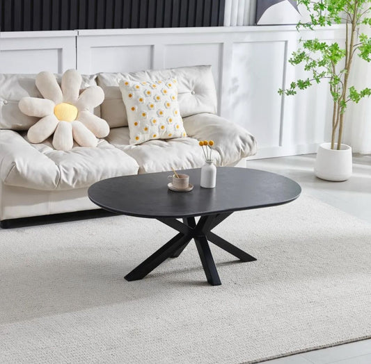 Tables basses Ophelia plateau céramique noir pied noir