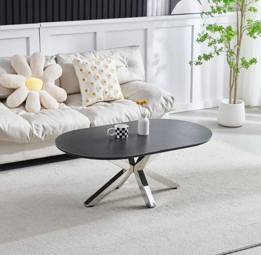 Tables basses Ophelia plateau céramique noir pied argenté