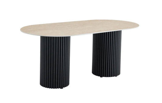 Table à manger Travertino noir plateau beige