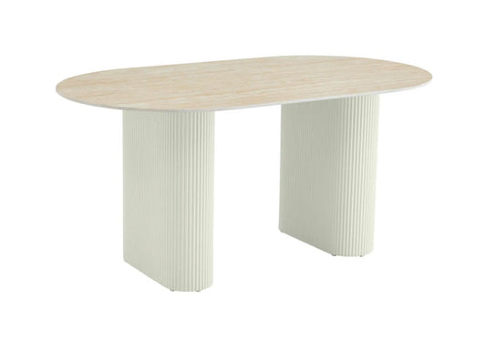 Table à manger Roxy blanc plateau ceramique beige