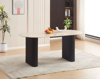 Table à manger Roxy noir plateau ceramique beige