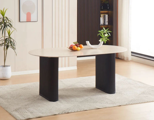 Table à manger Roxy noir plateau ceramique beige