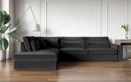 Canapé d'angle bristola tissu velours côtelé gris anthracite