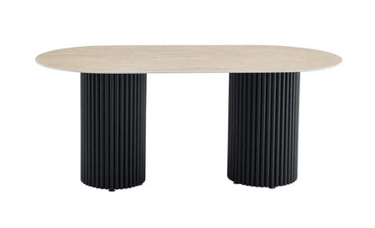 Table à manger Travertino noir plateau beige