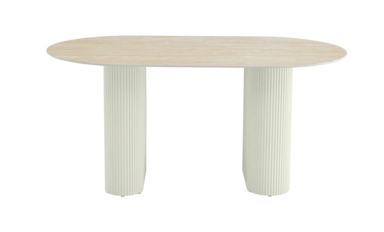 Table à manger Roxy blanc plateau ceramique beige