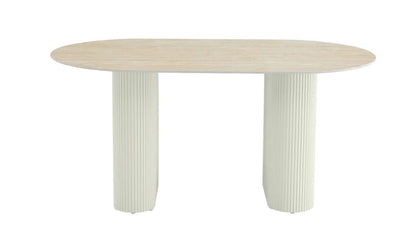 Table à manger Roxy blanc plateau ceramique beige